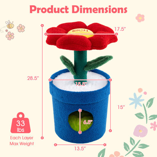 Cute Cat Tree with Flower Padded Perch for Indoor Cats-Red