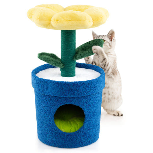 Cute Cat Tree with Flower Padded Perch for Indoor Cats-Red