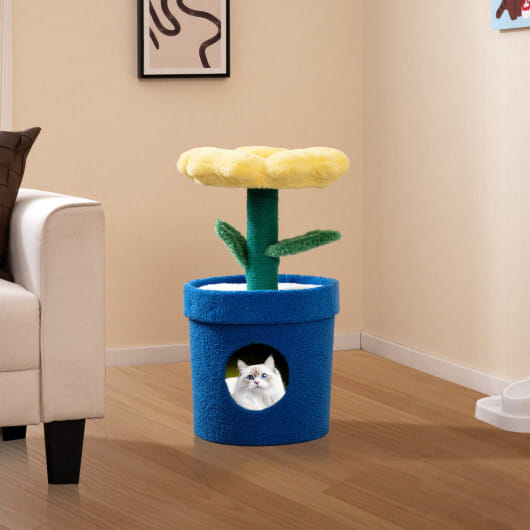 Cute Cat Tree with Flower Padded Perch for Indoor Cats-Red