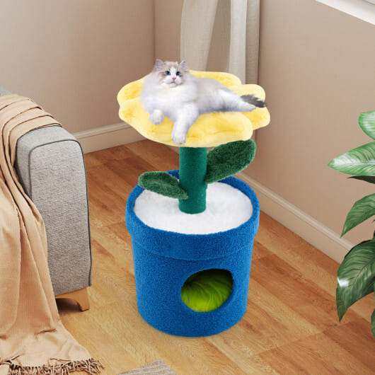Cute Cat Tree with Flower Padded Perch for Indoor Cats-Red