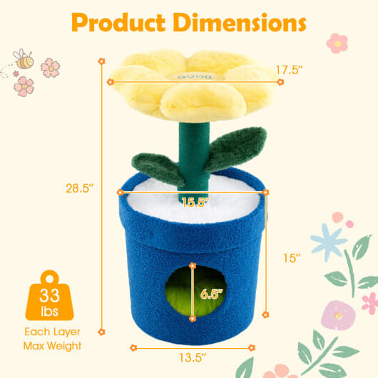 Cute Cat Tree with Flower Padded Perch for Indoor Cats-Red