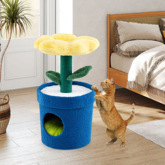Cute Cat Tree with Flower Padded Perch for Indoor Cats-Red