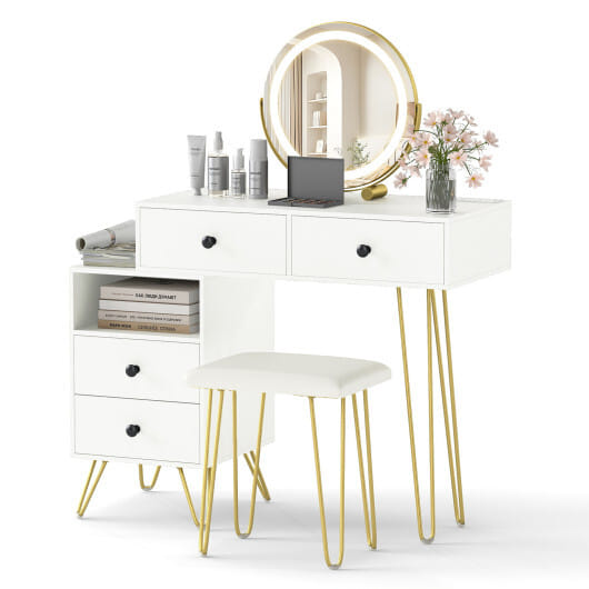 Modern Dressing Table with Storage Cabinet-Off white - Color: Off White