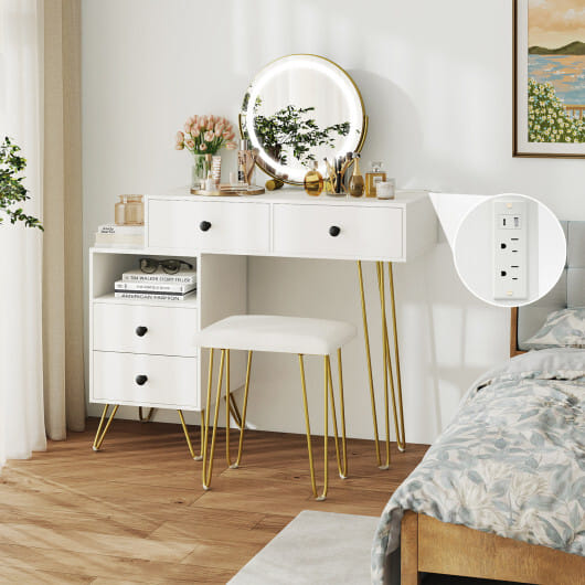 Modern Dressing Table with Storage Cabinet-Off white - Color: Off White