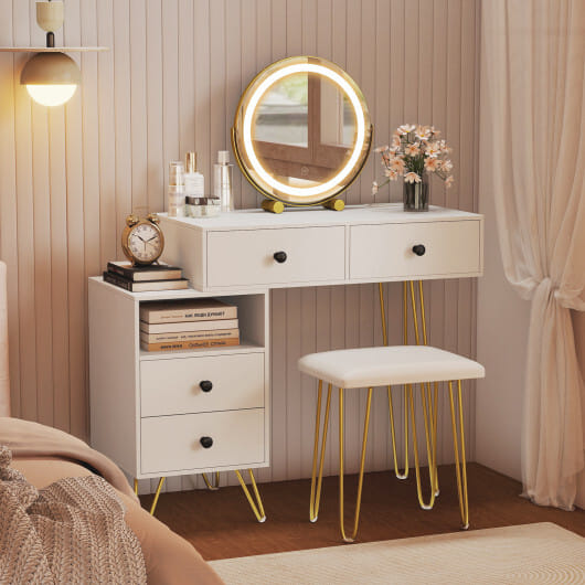 Modern Dressing Table with Storage Cabinet-Off white - Color: Off White