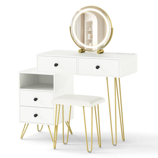 Modern Dressing Table with Storage Cabinet-Off white - Color: Off White