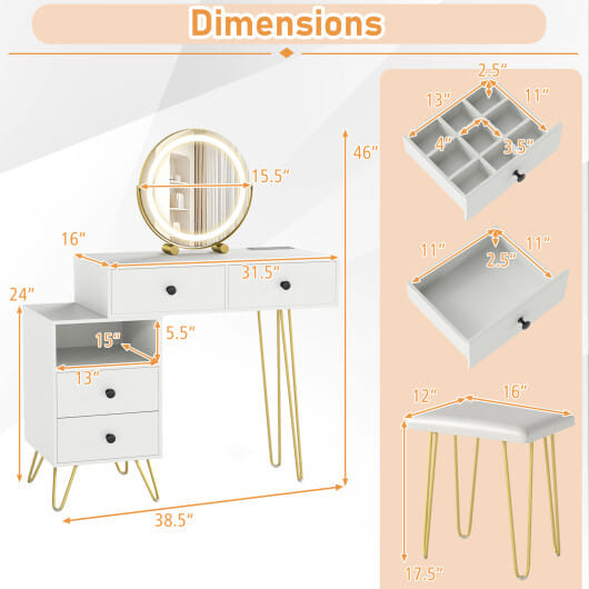 Modern Dressing Table with Storage Cabinet-Off white - Color: Off White