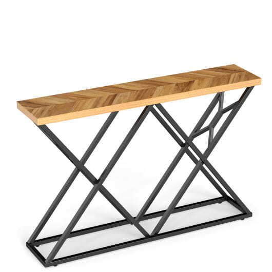 55 Inch Console Table with Solid Metal Frame and Storage-Wood - Color: Wood