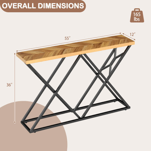 55 Inch Console Table with Solid Metal Frame and Storage-Wood - Color: Wood