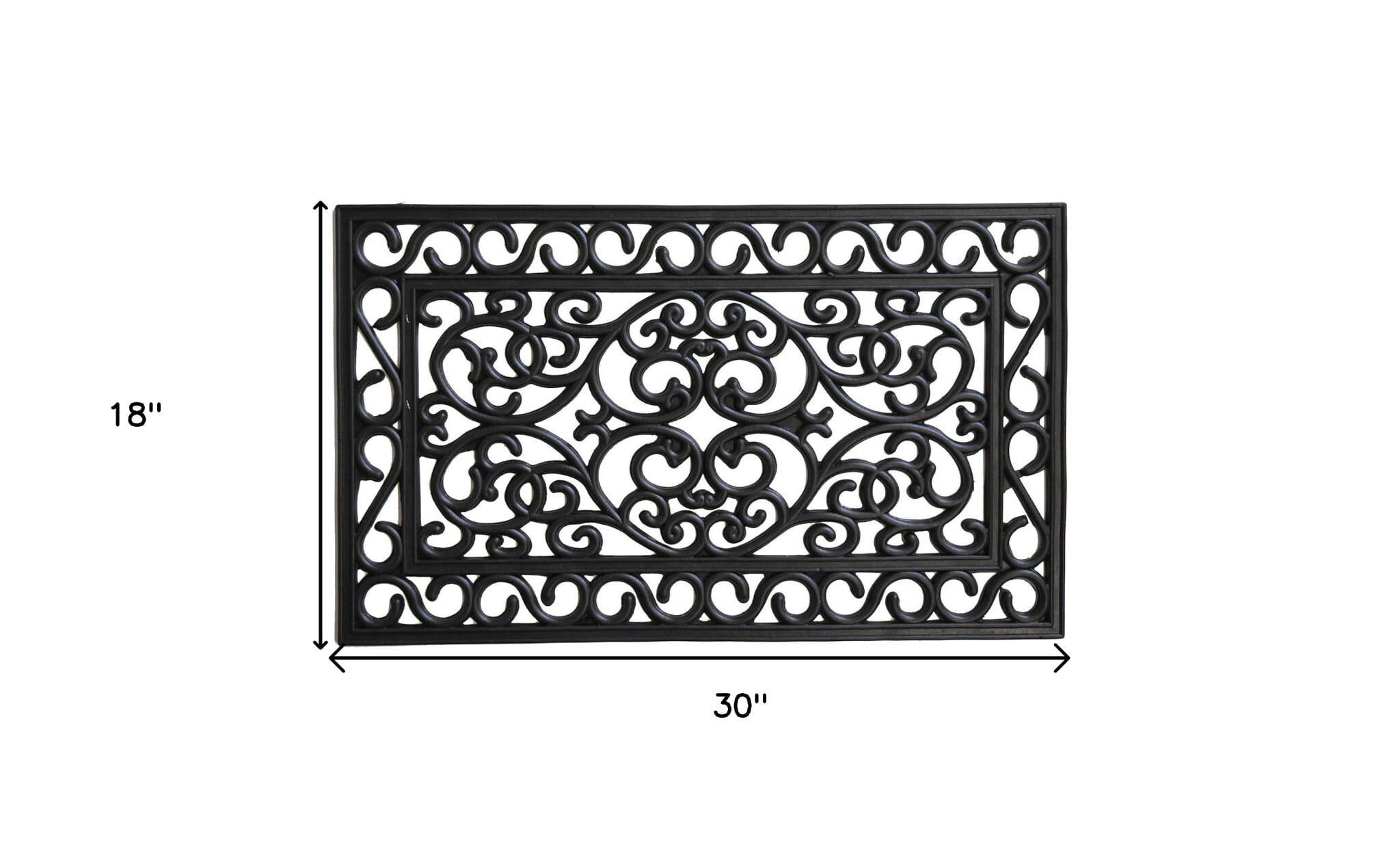 18" X 30" Black Rubber Scrollwork Outdoor Door Mat