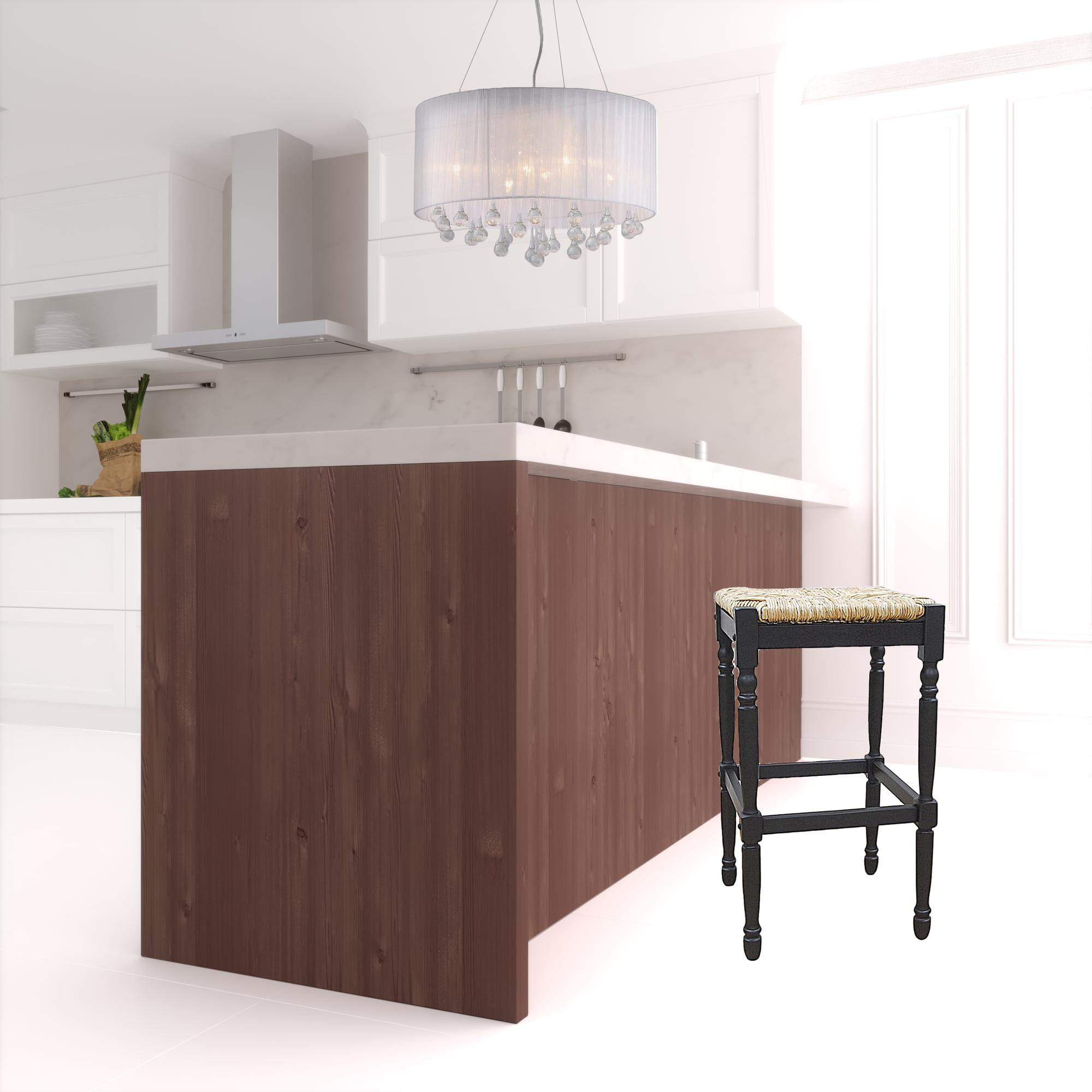 29" Natural And Black Solid Wood Backless Bar Height Bar Chair