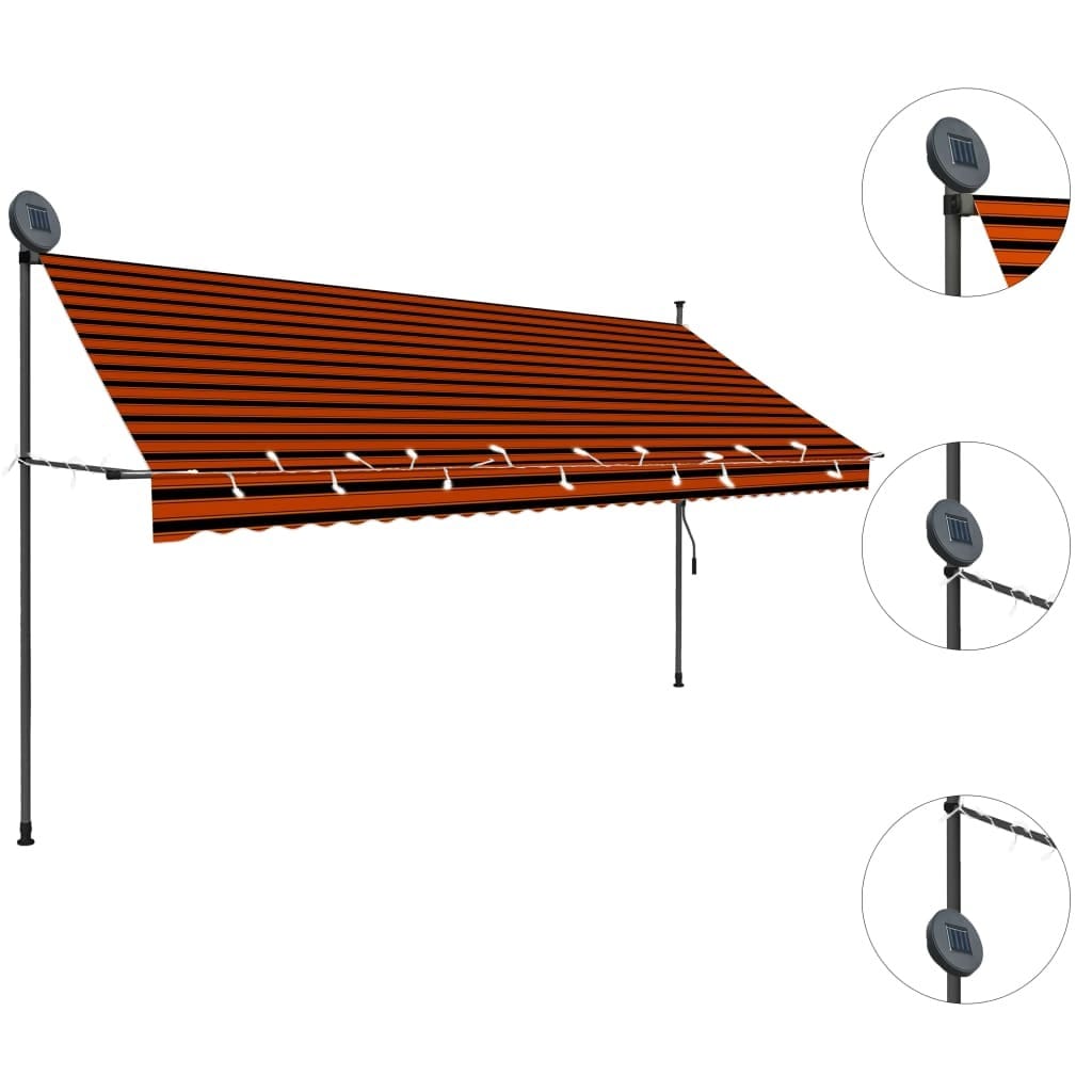 Manual Retractable Awning with LED 137.8" Orange and Brown
