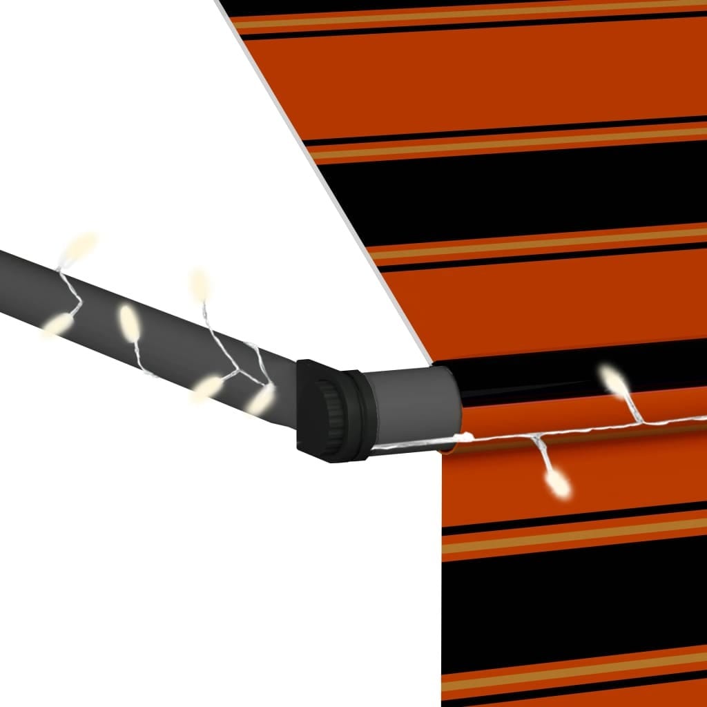 Manual Retractable Awning with LED 137.8" Orange and Brown