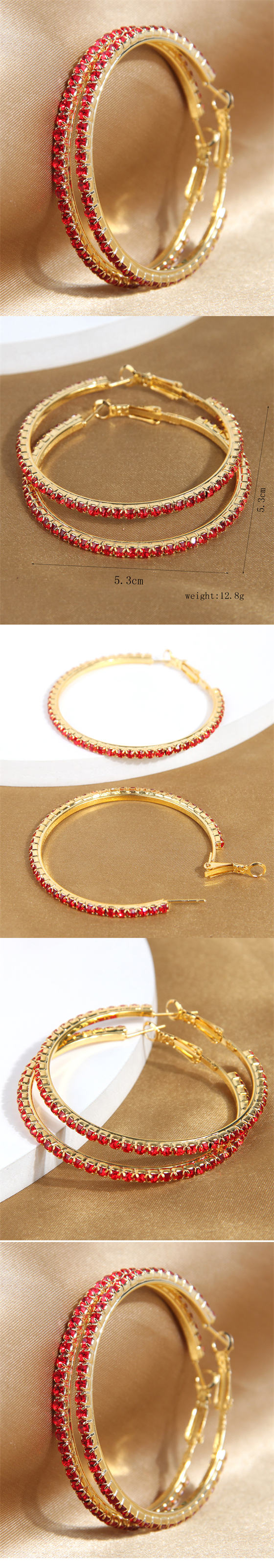 Shining Rhinestone Decorated Women Big Hoop Wholesale Earrings - Red