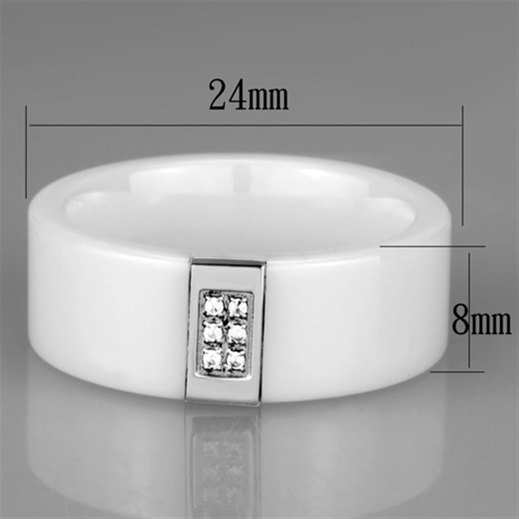 3W952 - High polished (no plating) Stainless Steel Ring with Ceramic in White