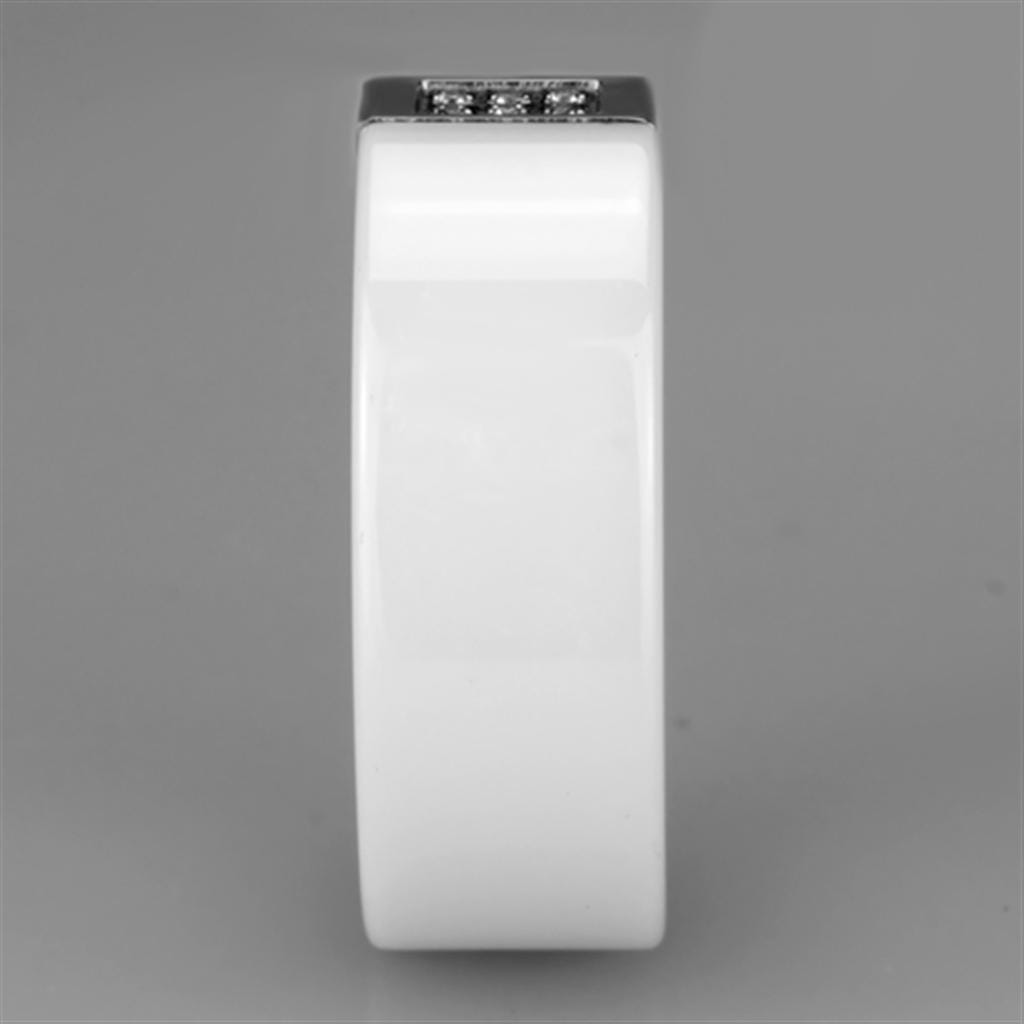 3W952 - High polished (no plating) Stainless Steel Ring with Ceramic in White