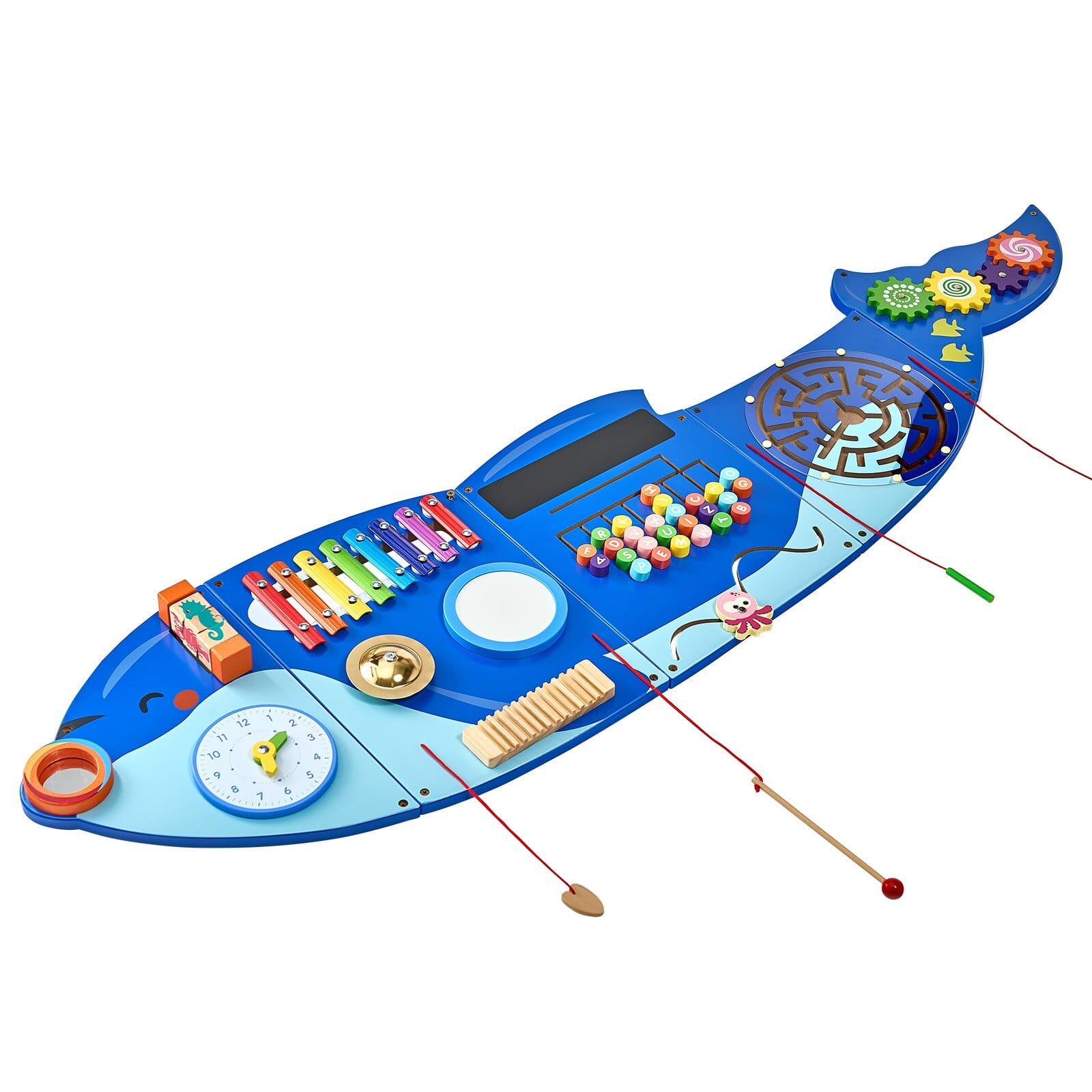 Orca Activity Wall Busy Board Panels, 12 Activities, Montessori Sensory Wall Toy for Kids 3-12 Years, Montessori Learning Activity Center, Ideal for Toddler Playroom Nursery Classroom