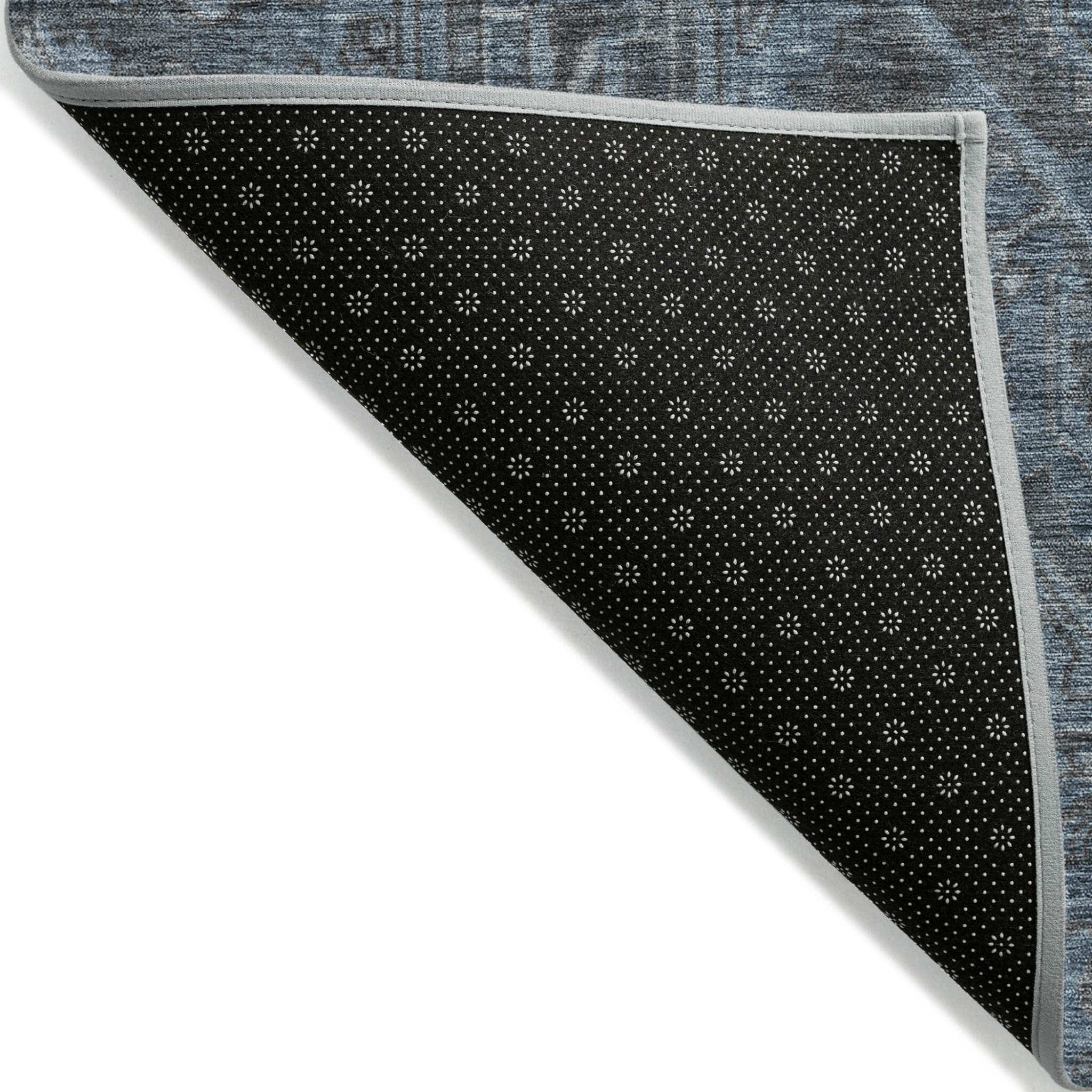 5' X 8' Navy and Black Oriental Washable Non Skid Indoor Outdoor Area Rug