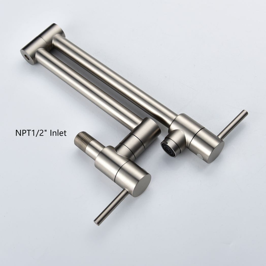 Brass Folding Faucet 1/2'' NPT Wall Mount Kitchen Faucet Two Handles Cold Water Tap Nickel