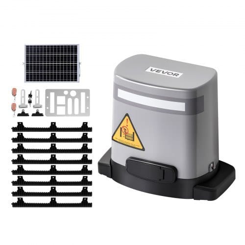 Solar Sliding Gate Opener, 280W Electric Gate Opener for Doors up to 65.6ft 1799lbs, Gear Track Rolling Fence Door Motor with Infrared Sensor & 2 Remote Controls, Driveway Gates Opening System