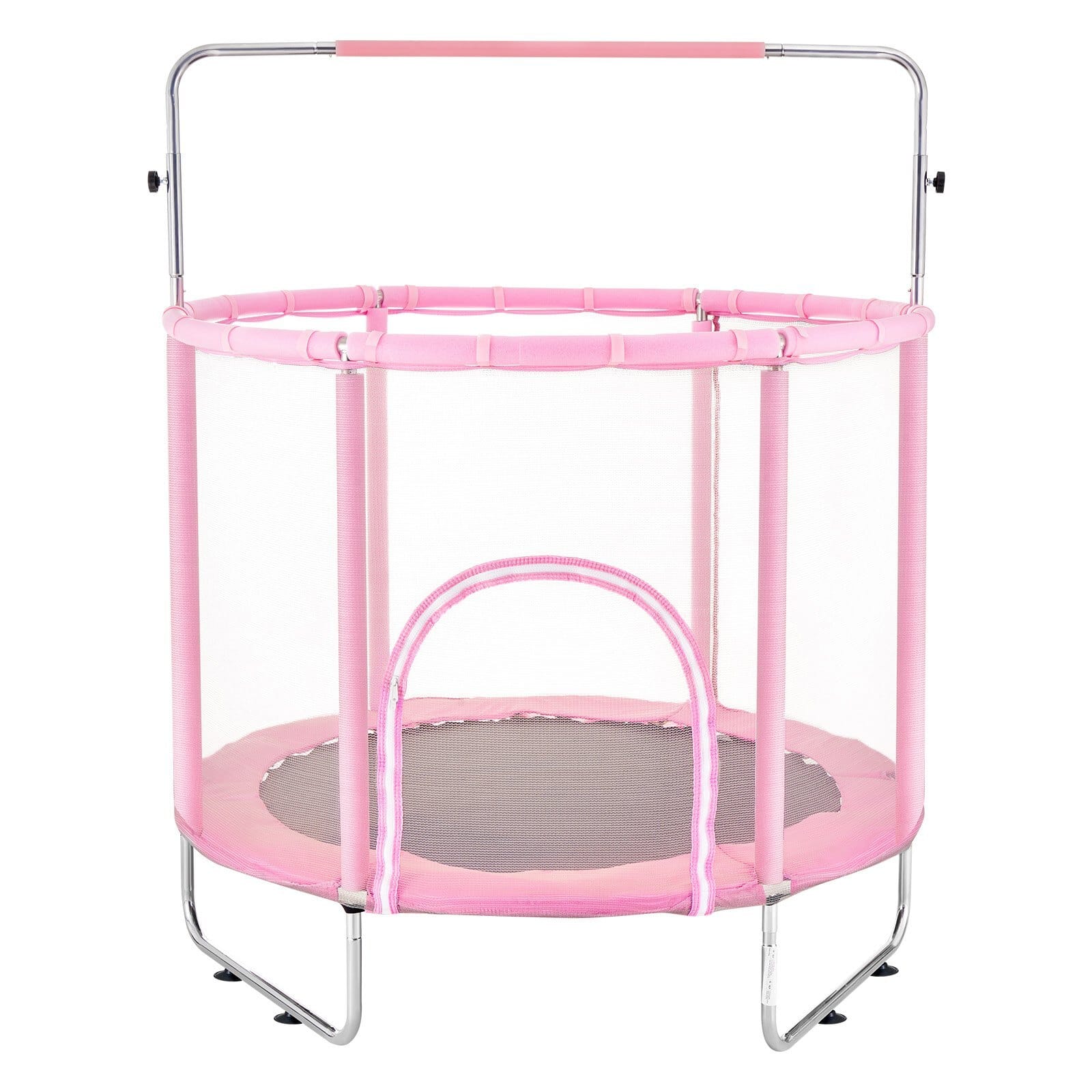 55" Kids Trampoline, 4.6FT Indoor Outdoor Trampoline, Mini Toddler Recreational Trampolinewith Safety Enclosure Net and Basketball Hoop, Birthday Gifts Christmas Toys for 3+ Years Children, Pink