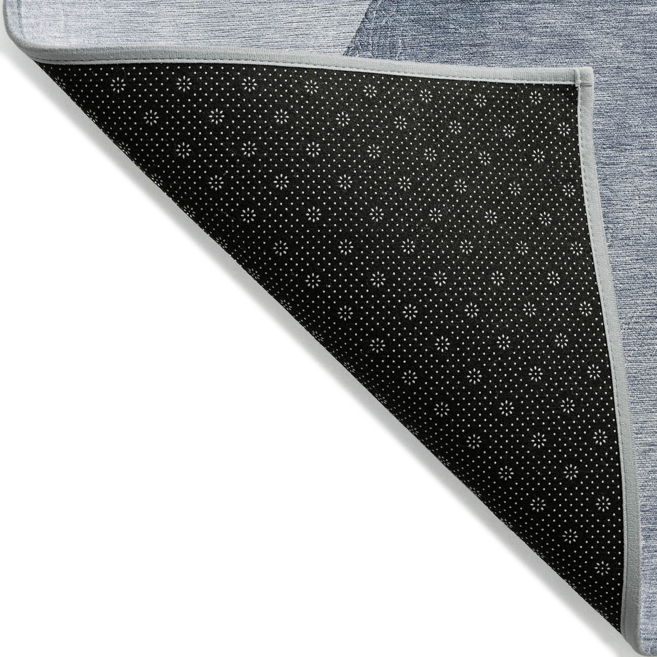 10' X 14' Blue Gray and Black Abstract Washable Non Skid Indoor Outdoor Area Rug