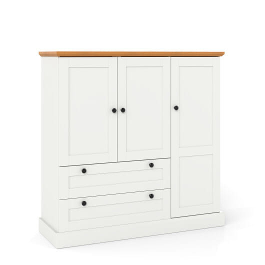 47.5 Inch Kitchen Freestanding Storage Cabinet with 3 Doors and 2 Large Drawers-White - Color: White