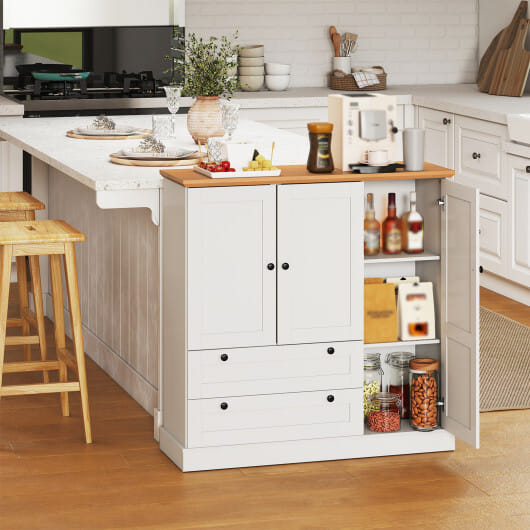 47.5 Inch Kitchen Freestanding Storage Cabinet with 3 Doors and 2 Large Drawers-White - Color: White
