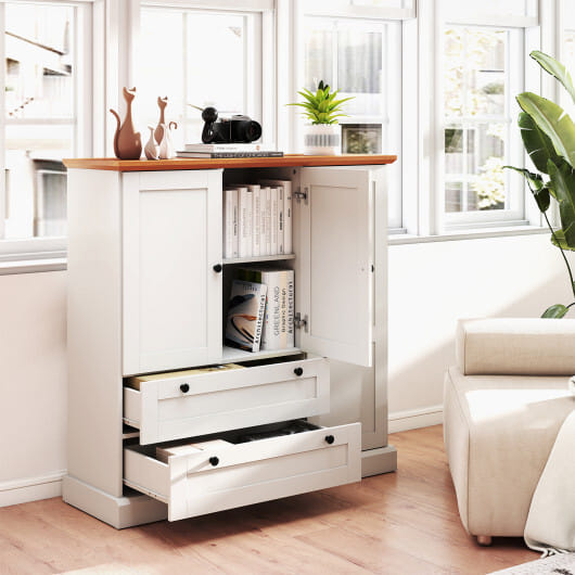 47.5 Inch Kitchen Freestanding Storage Cabinet with 3 Doors and 2 Large Drawers-White - Color: White