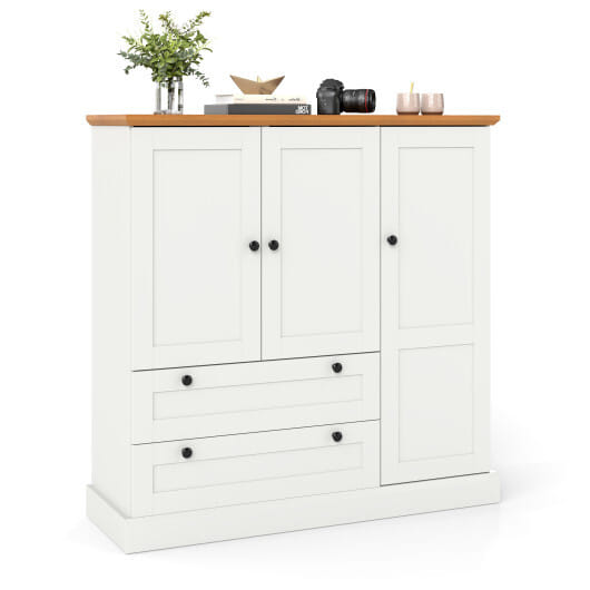 47.5 Inch Kitchen Freestanding Storage Cabinet with 3 Doors and 2 Large Drawers-White - Color: White