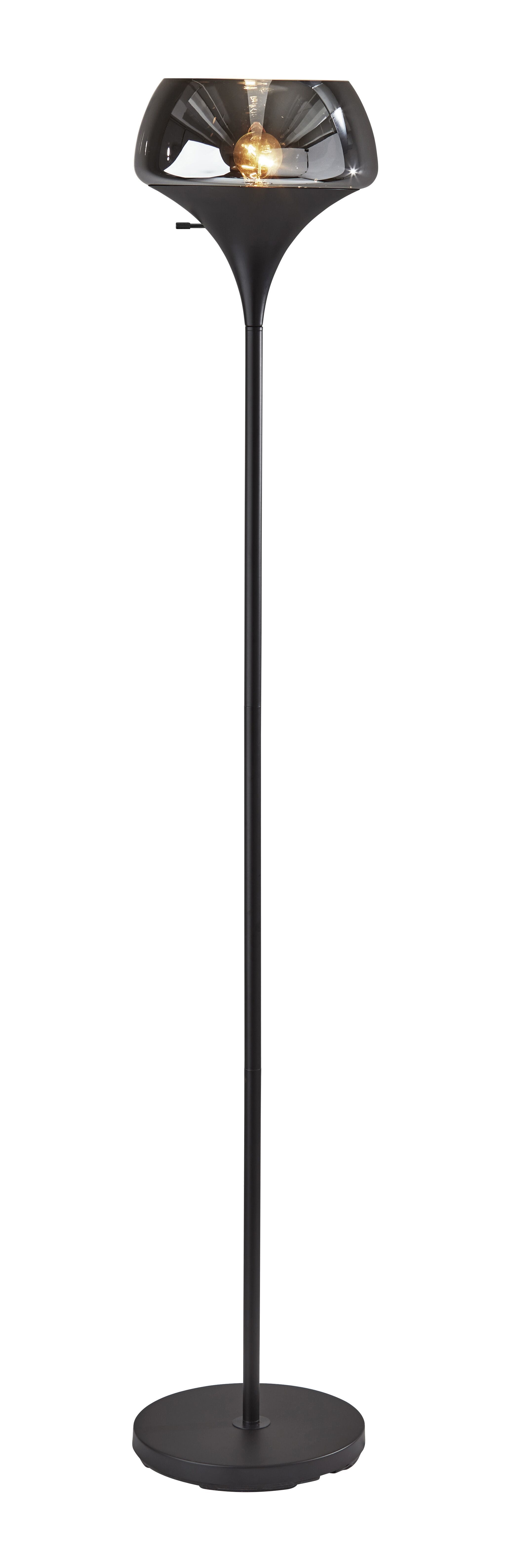 Chalice Mixed Material Torchiere With Black Metal Smoked Glass