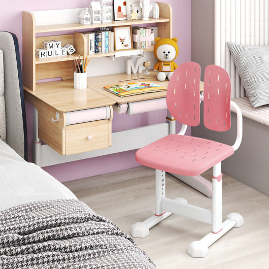 Height-adjustable Kid's Study Chair with Double Back Support and Breathable Seat for 3+ Years Old-Pink - Color: Pink