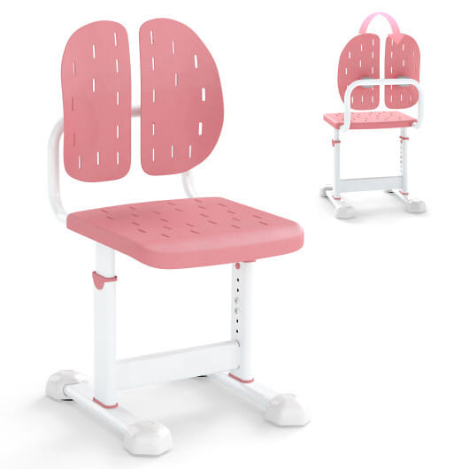 Height-adjustable Kid's Study Chair with Double Back Support and Breathable Seat for 3+ Years Old-Pink - Color: Pink