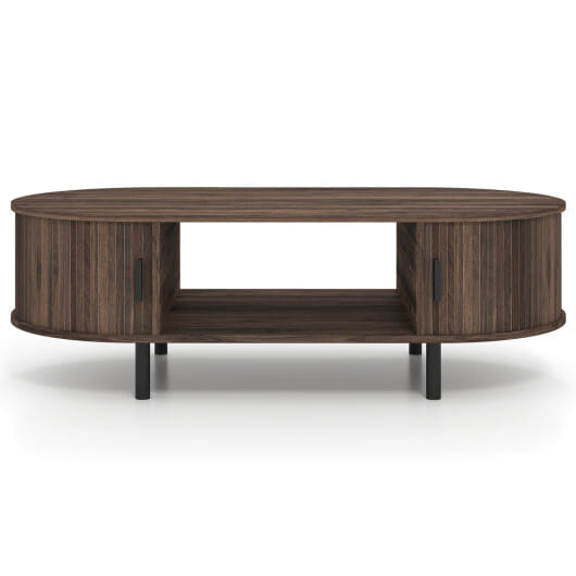 Oval Coffee Table 47.5inch Wooden Center Table with Storage-Walnut - Color: Walnut