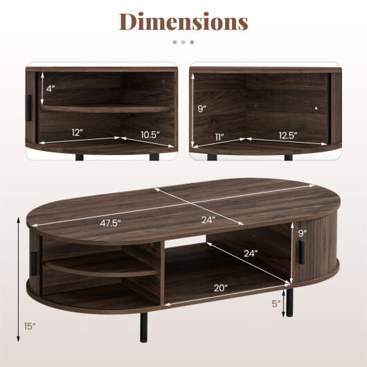 Oval Coffee Table 47.5inch Wooden Center Table with Storage-Walnut - Color: Walnut