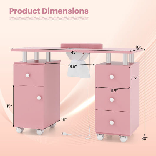 Manicure Table Nail Desk with Electric Dust Collector and 3 Dust Bags-Black