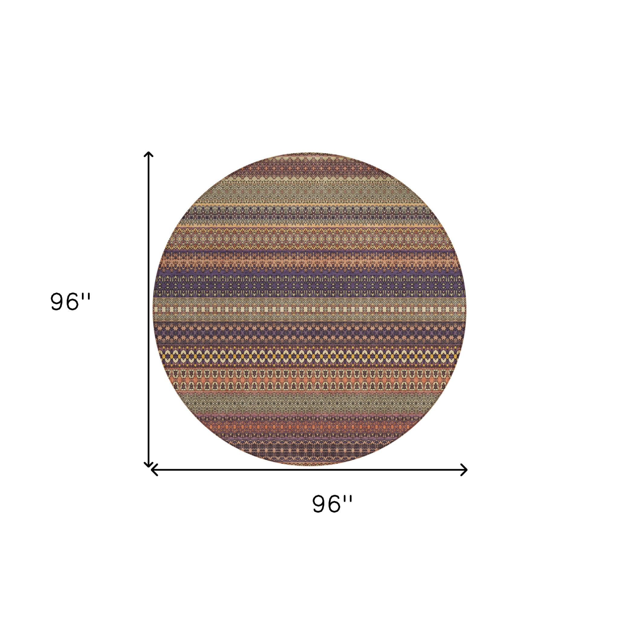 8' Round Orange Round Striped Washable Non Skid Indoor Outdoor Area Rug