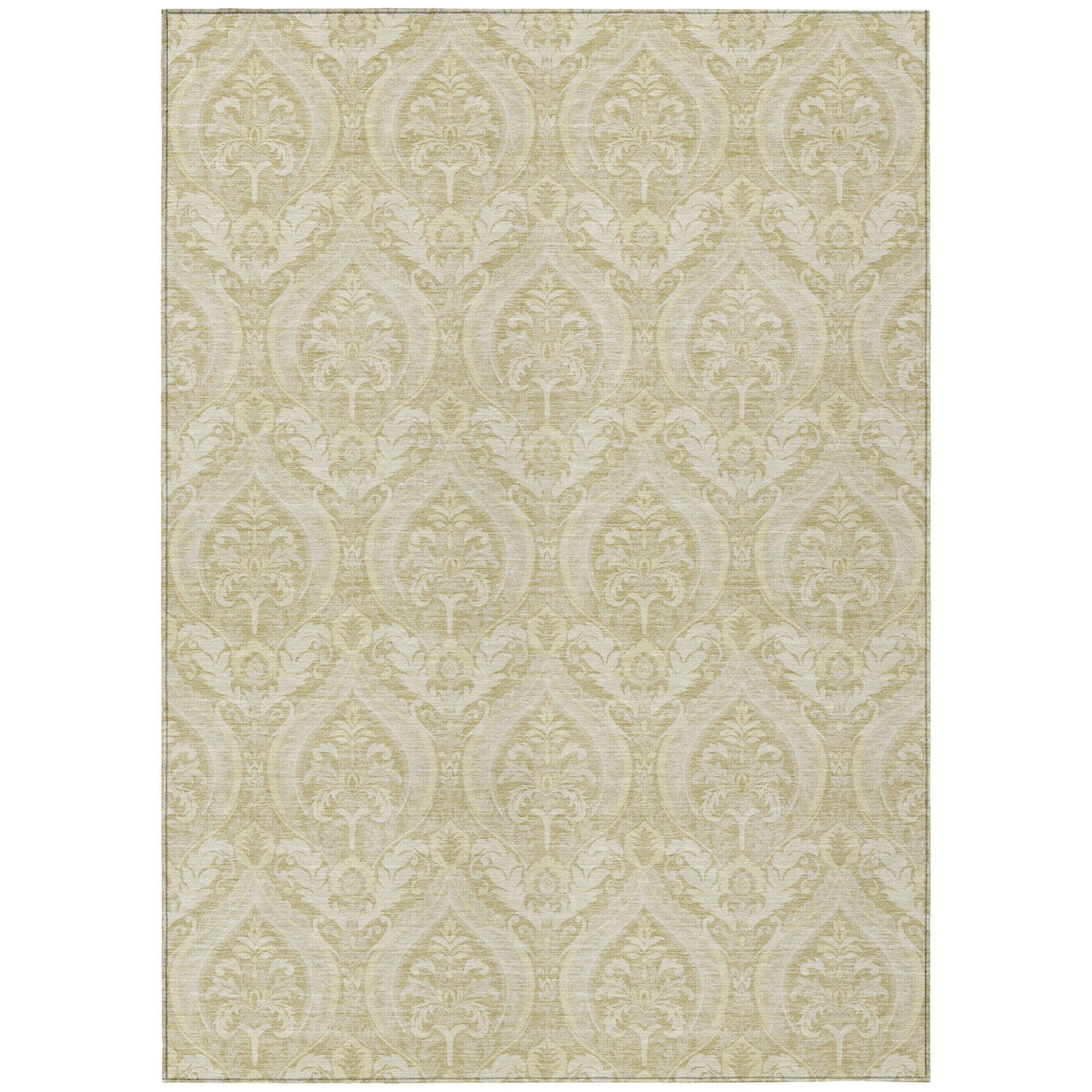10' X 14' Light Green Damask Washable Non Skid Indoor Outdoor Area Rug