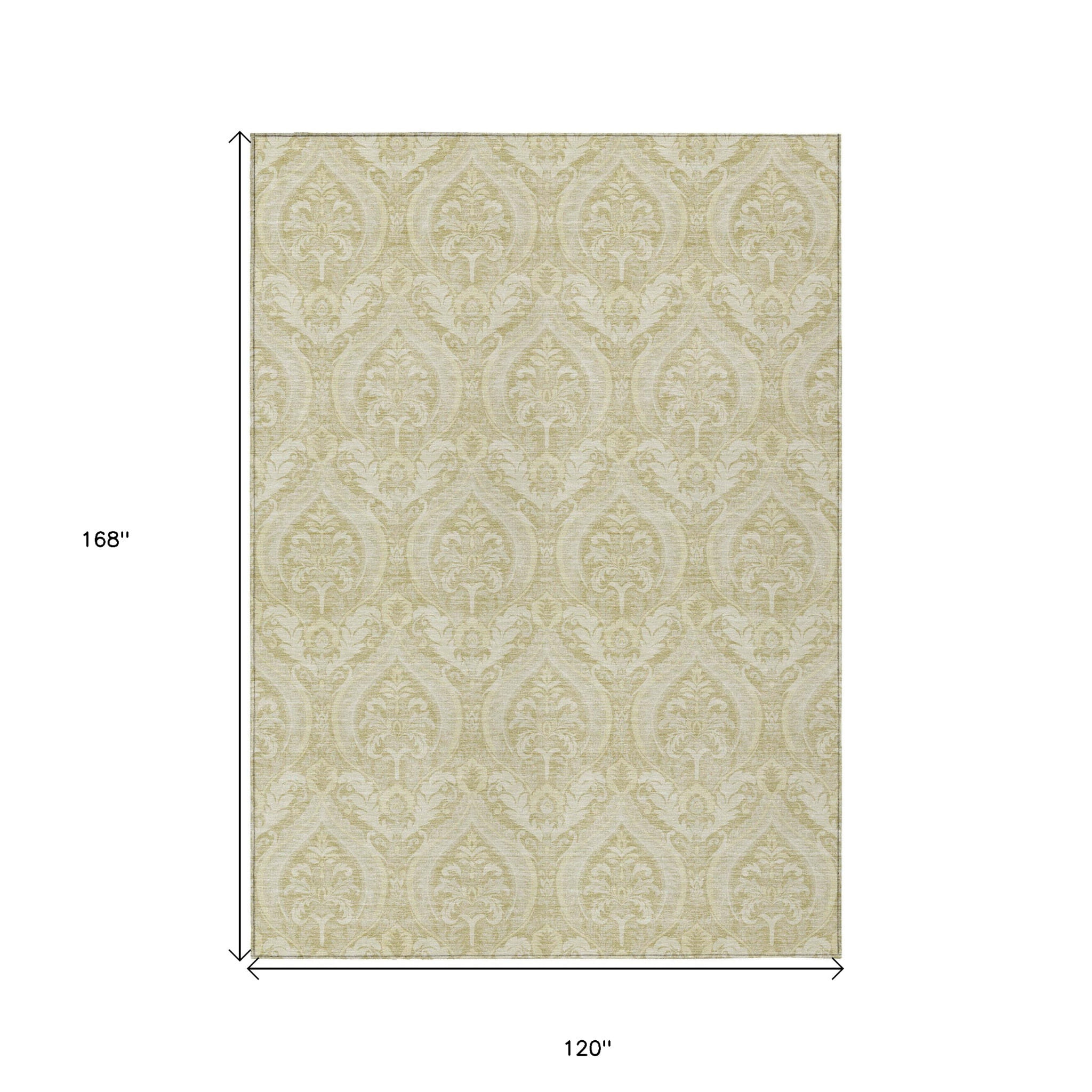 10' X 14' Light Green Damask Washable Non Skid Indoor Outdoor Area Rug