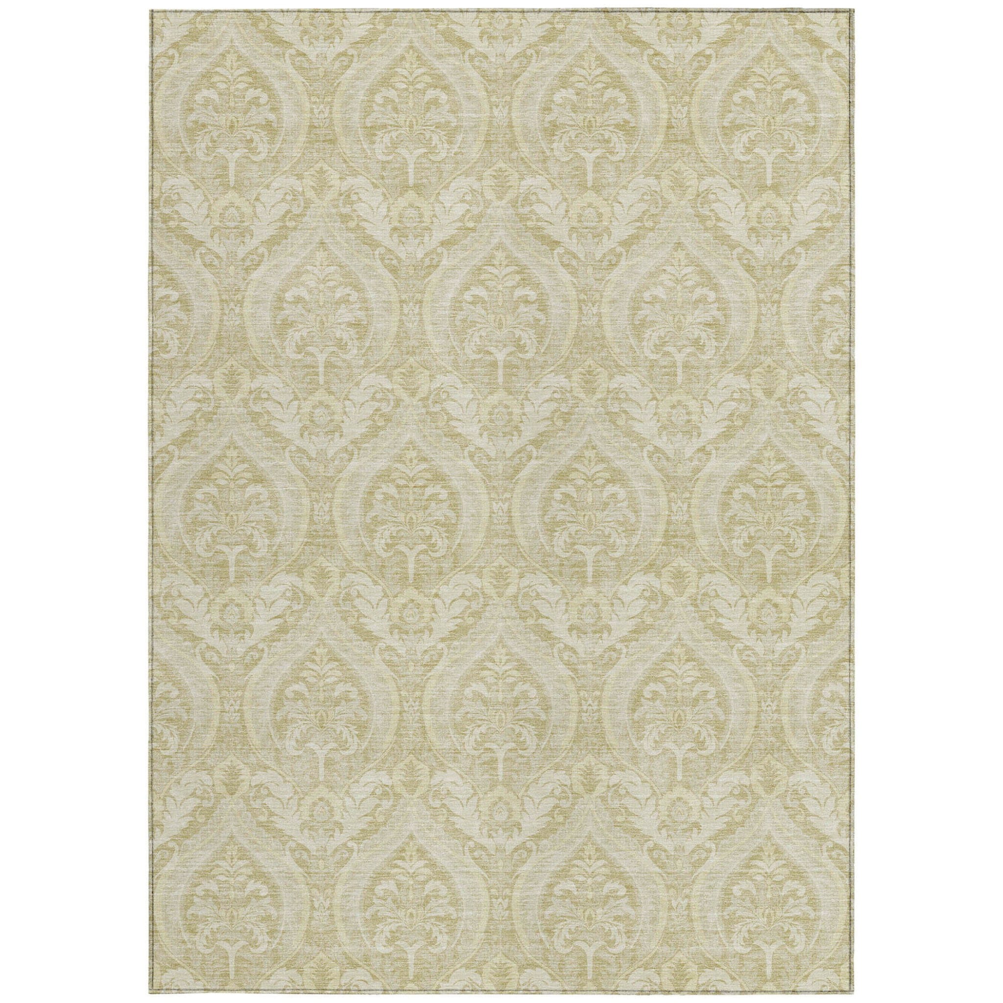 10' X 14' Light Green Damask Washable Non Skid Indoor Outdoor Area Rug