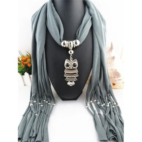 Night-owl Pendant Classic Style Scarf Necklace - Gray