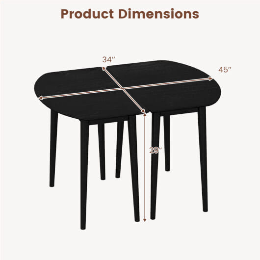 Extendable Oval Dining Table Set with 2 Half-Round Tables for 4-6 People-Black - Color: Black