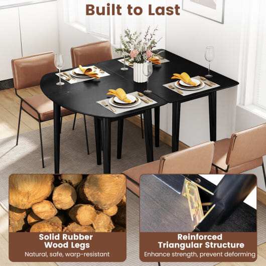Extendable Oval Dining Table Set with 2 Half-Round Tables for 4-6 People-Black - Color: Black