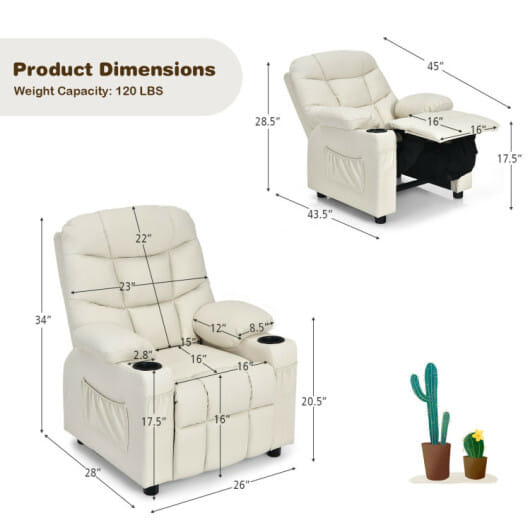 6.5FT Pre-Lit Christmas Tree & Beige Kids Recliner Chair Set Cozy Holiday Bundle