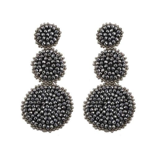 Mini Beads Triple Rounds Design Bohemian Fashion Shoulder Duster Alloy Women Statement Earrings - Gray