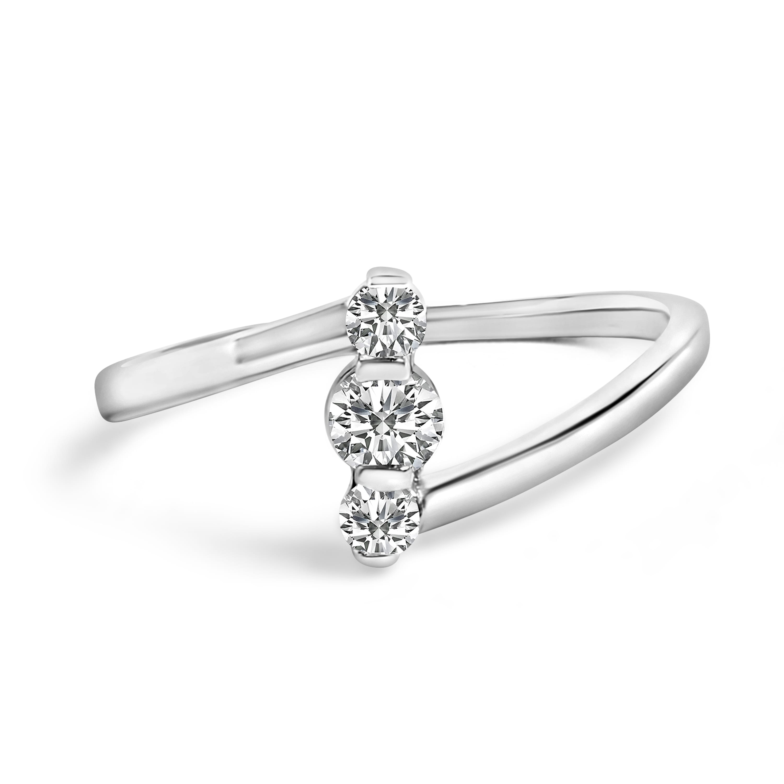 10K White Gold 1/4 Cttw Lab Grown Diamond Vertical Three Stone Ring