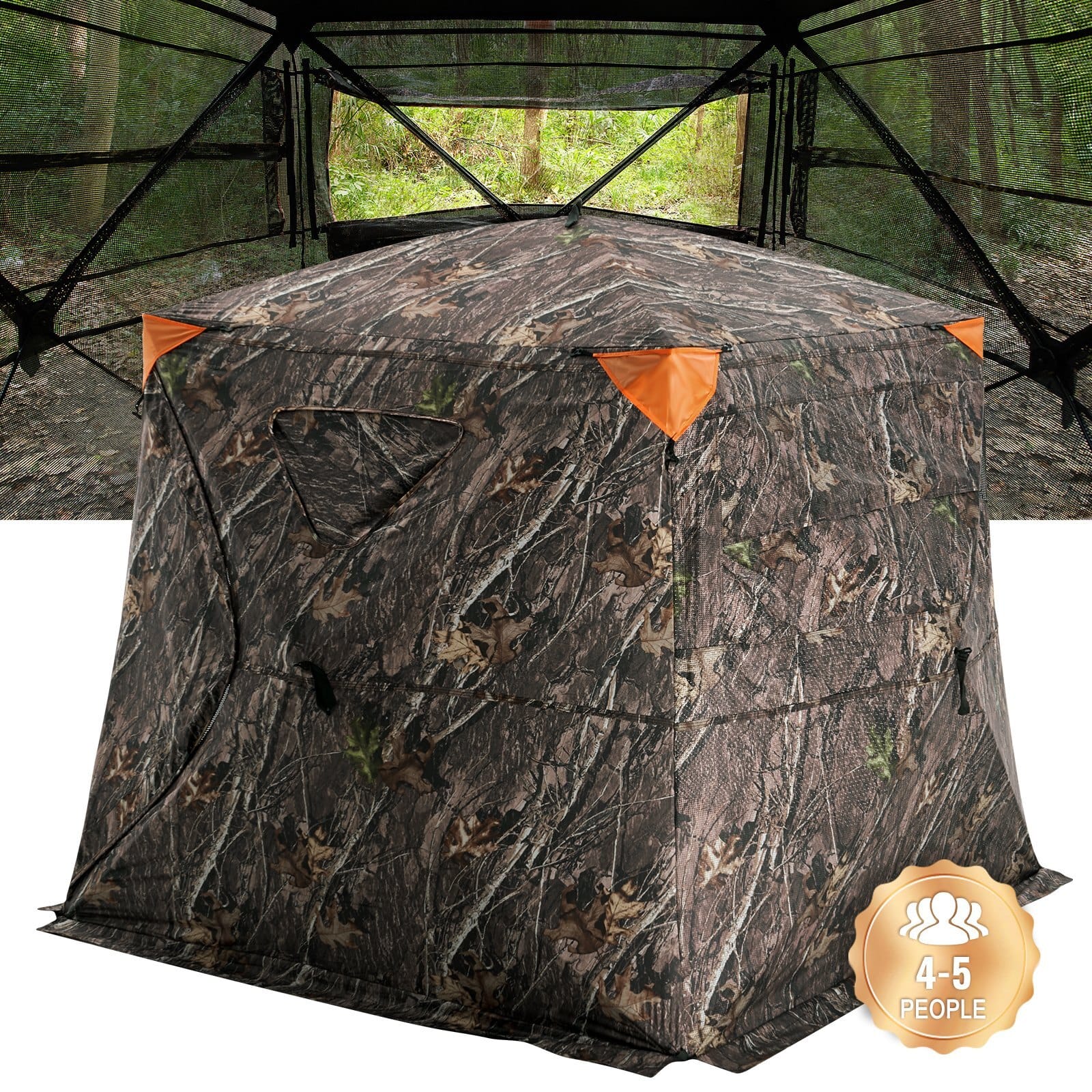 Hunting Blind, 270?° See Through Ground Blind, 4-5 Person Pop Up Deer Blind for Hunting with Carrying Bag, Portable Resilient Hunting Tent, One-Way See-Through Mesh for Turkey and Deer Hunting