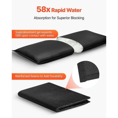 Flood Barrier, 10 Pack, 1.4 x 2.7 ft Flood Bags with Bucket, Reusable Water Absorbent Barrier Activated by Water, Sandless Sandbags Blockage, Flooding Prevention Bags for Door, Basement, Garage