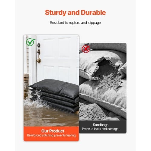 Flood Barrier, 10 Pack, 1.4 x 2.7 ft Flood Bags with Bucket, Reusable Water Absorbent Barrier Activated by Water, Sandless Sandbags Blockage, Flooding Prevention Bags for Door, Basement, Garage