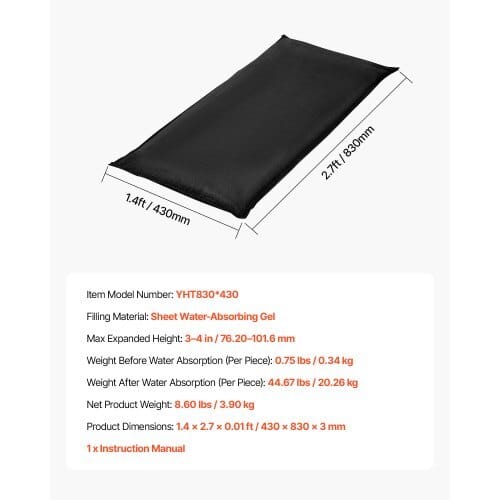 Flood Barrier, 10 Pack, 1.4 x 2.7 ft Flood Bags with Bucket, Reusable Water Absorbent Barrier Activated by Water, Sandless Sandbags Blockage, Flooding Prevention Bags for Door, Basement, Garage